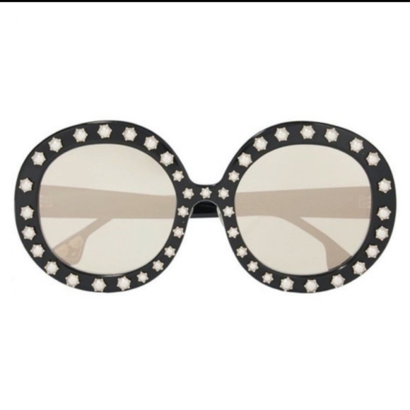 ALICE + OLIVIA Bel Air Round Bling Sunglasses Sunburst Pearl Trim - Picture 3 of 7